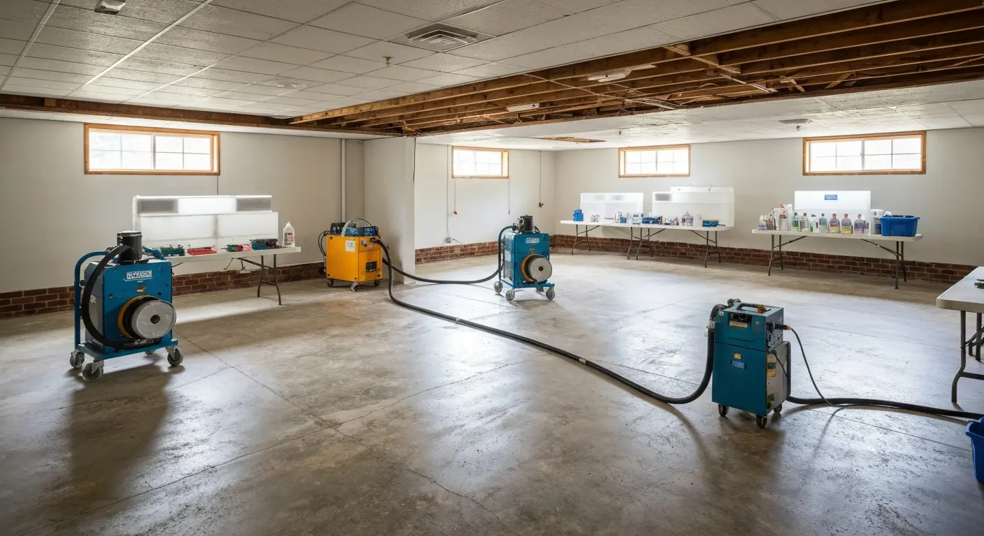Biohazard cleanup and contamination removal in Matthews basement