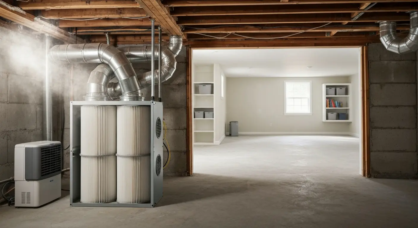 Air filtration equipment removing mold spores