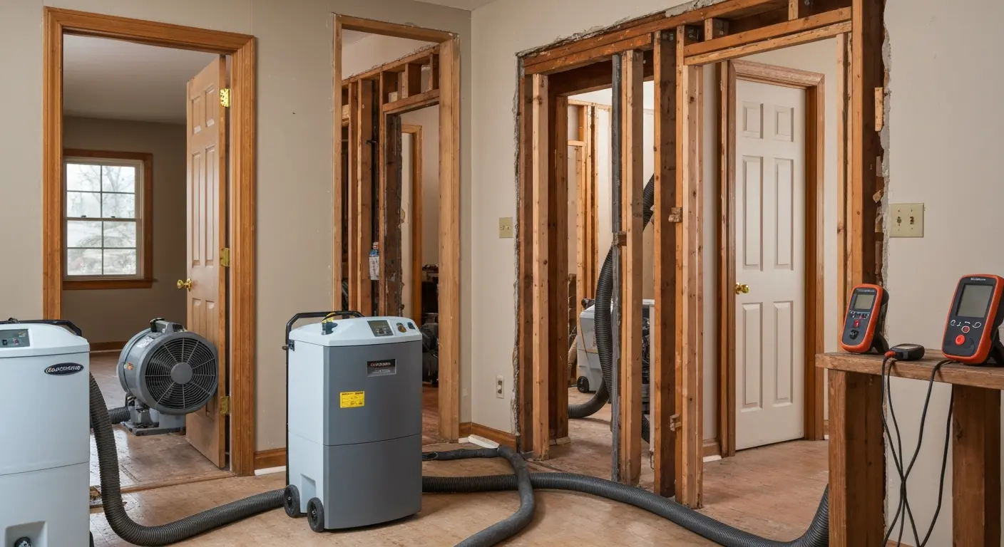 Fire damage restoration equipment setup