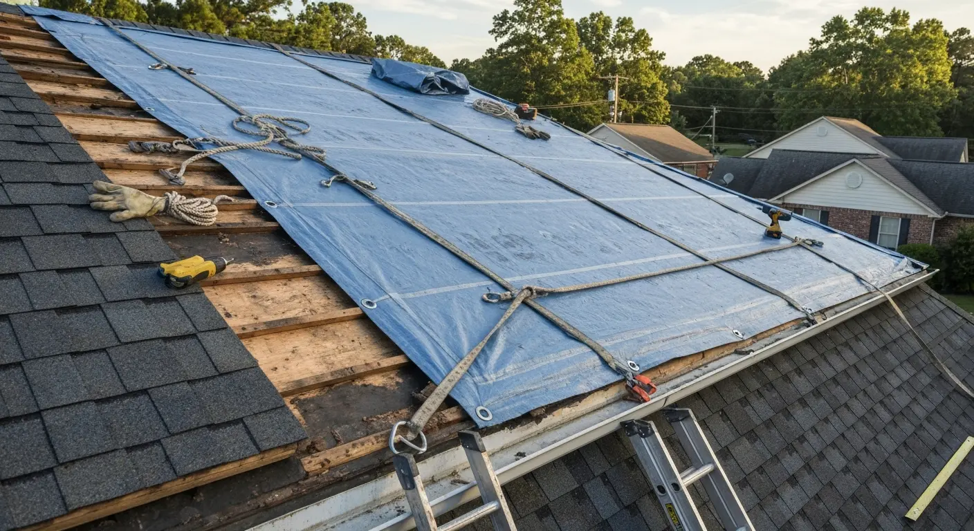 Emergency roof tarp installation