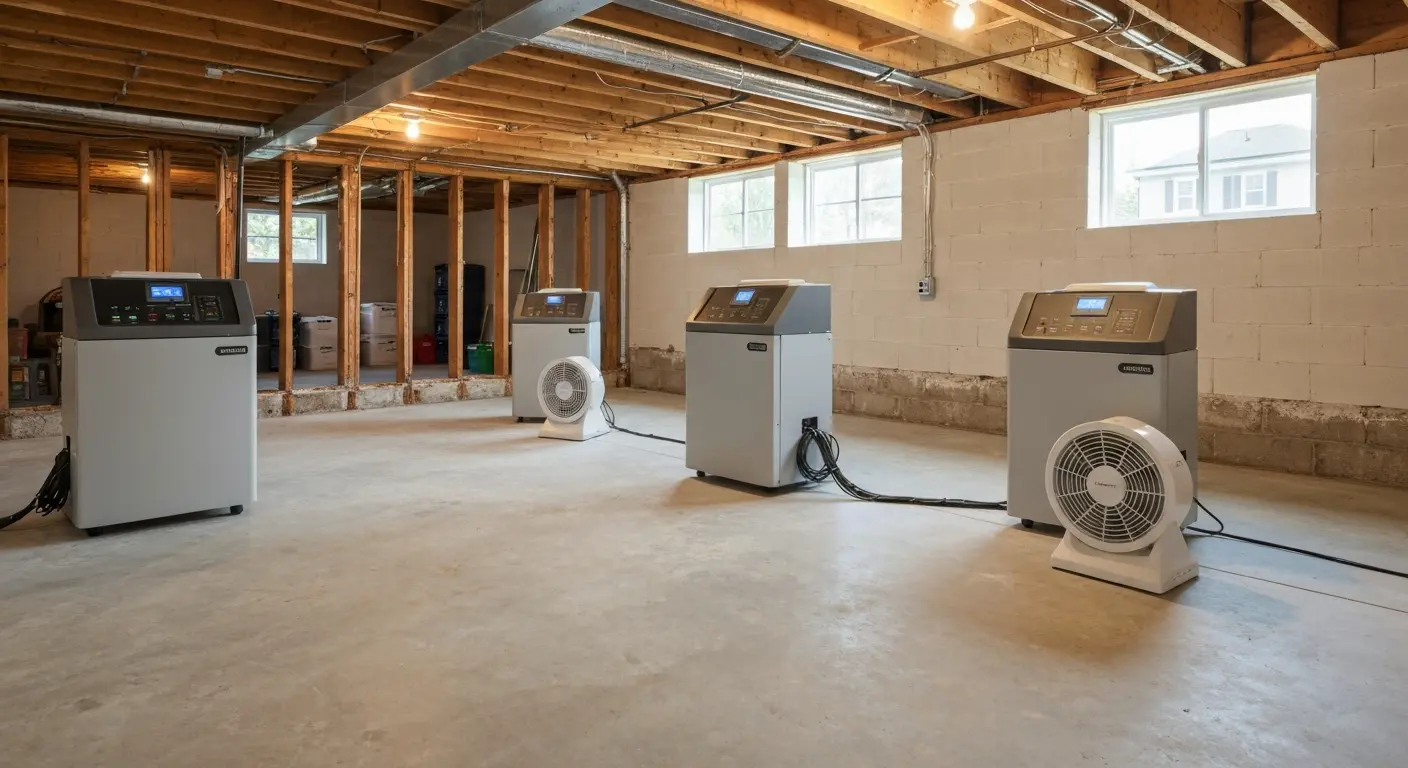 Dehumidifiers and air movers in a home