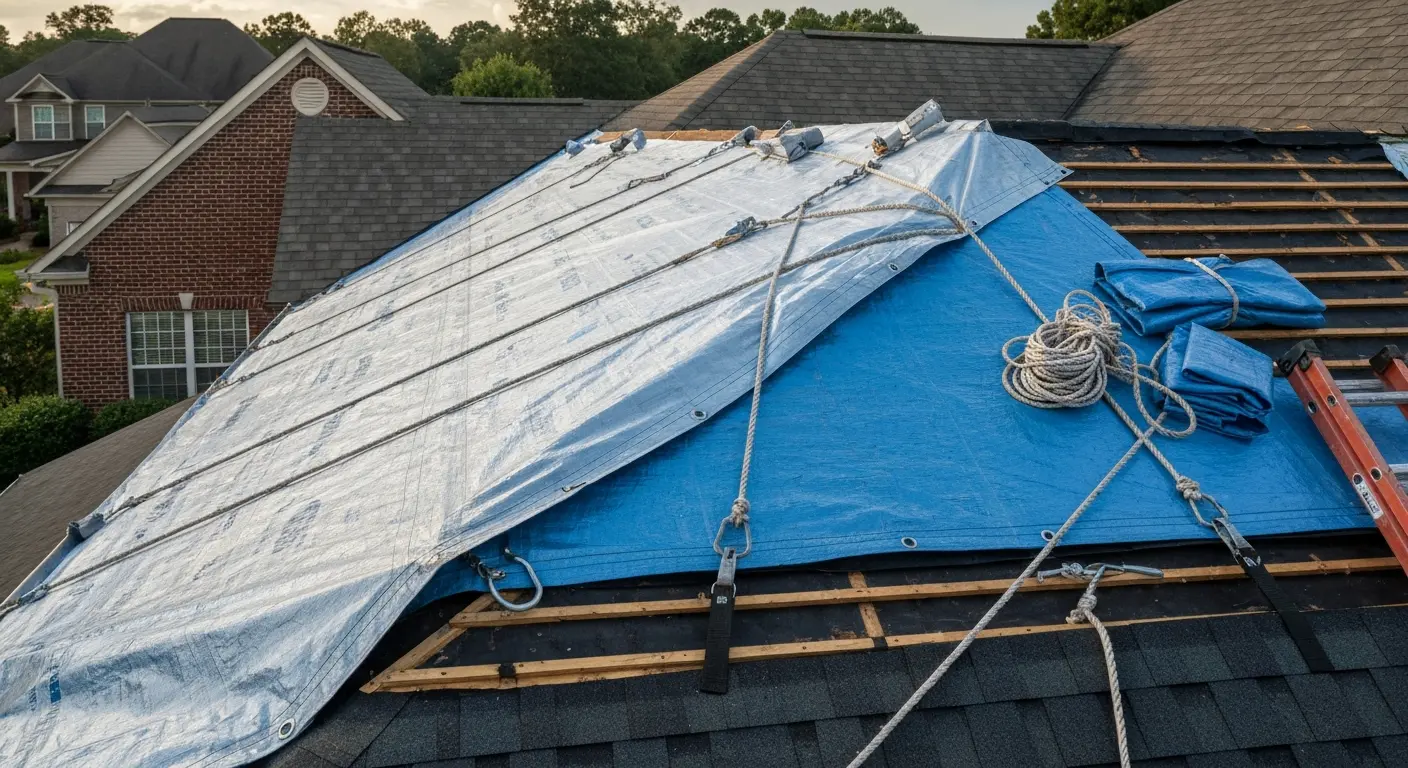 Emergency roof tarp installation