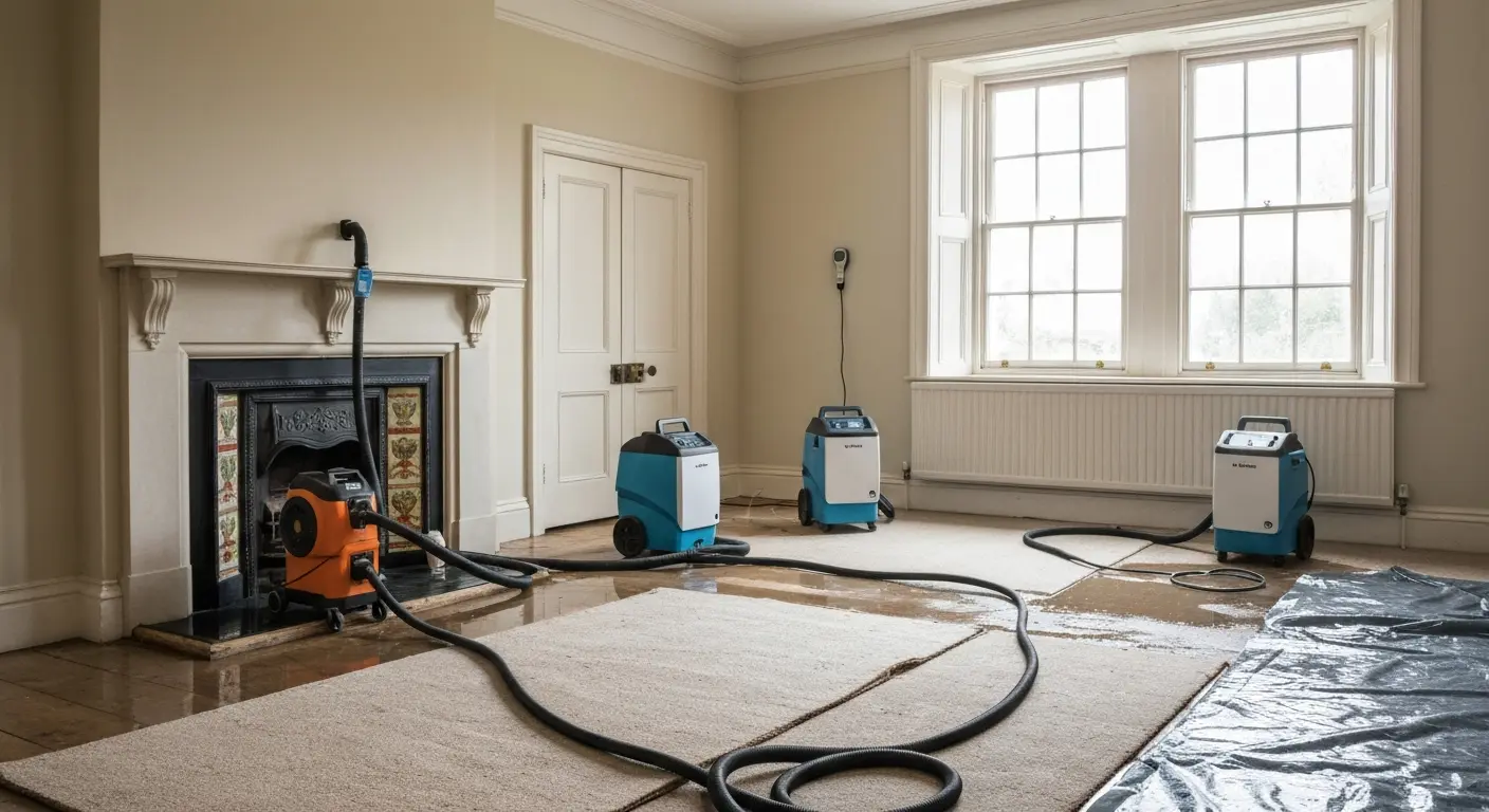 Water damage restoration team at work