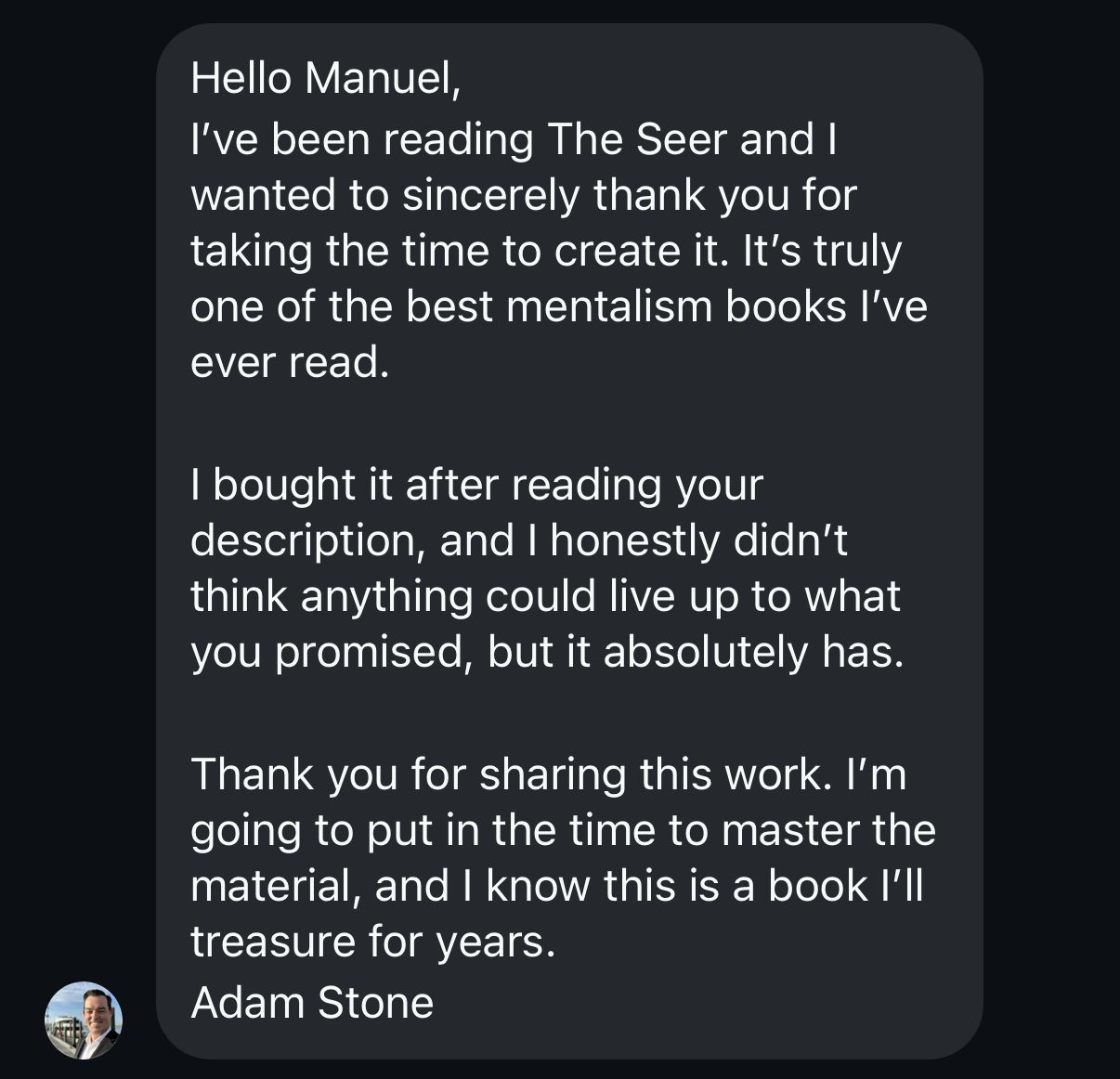 Adam's message about The Seer