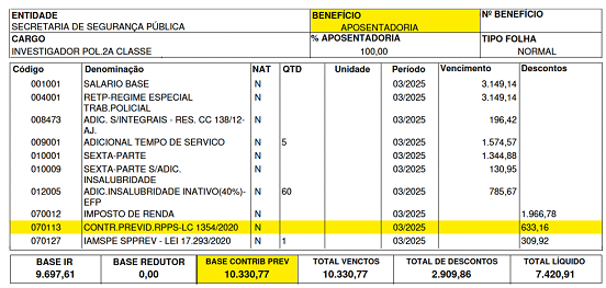 aposentadoria contribuição previdenciária SPPREV