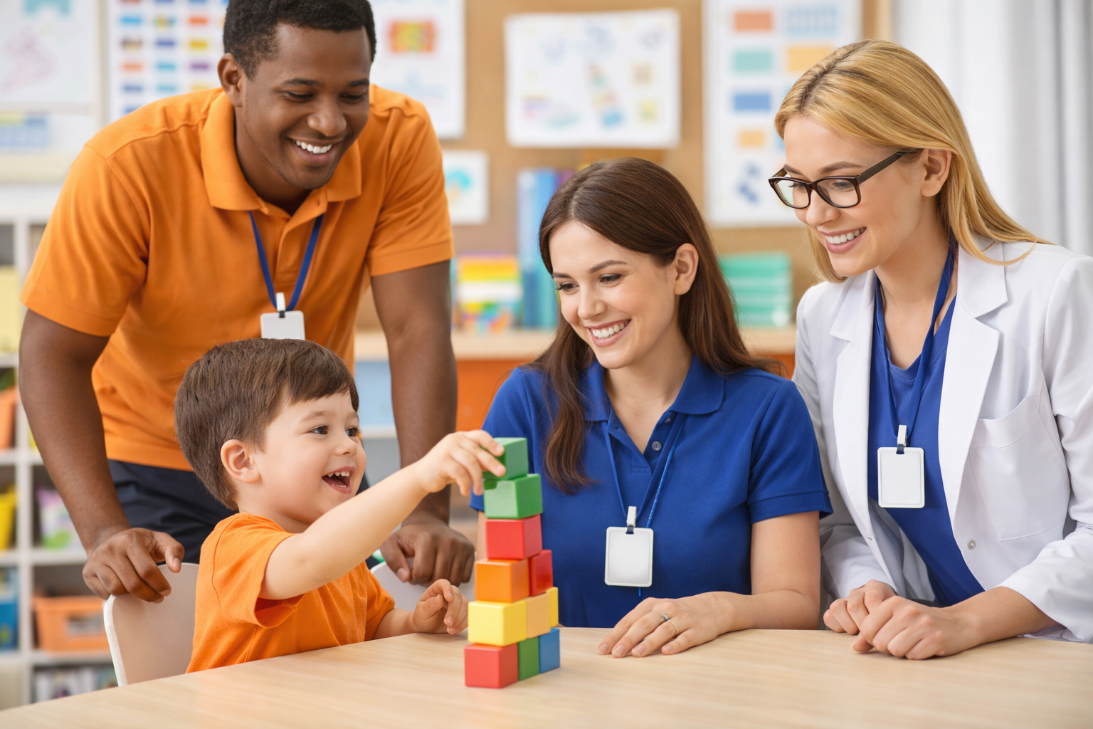 Therapist working with child at home ABA therapy