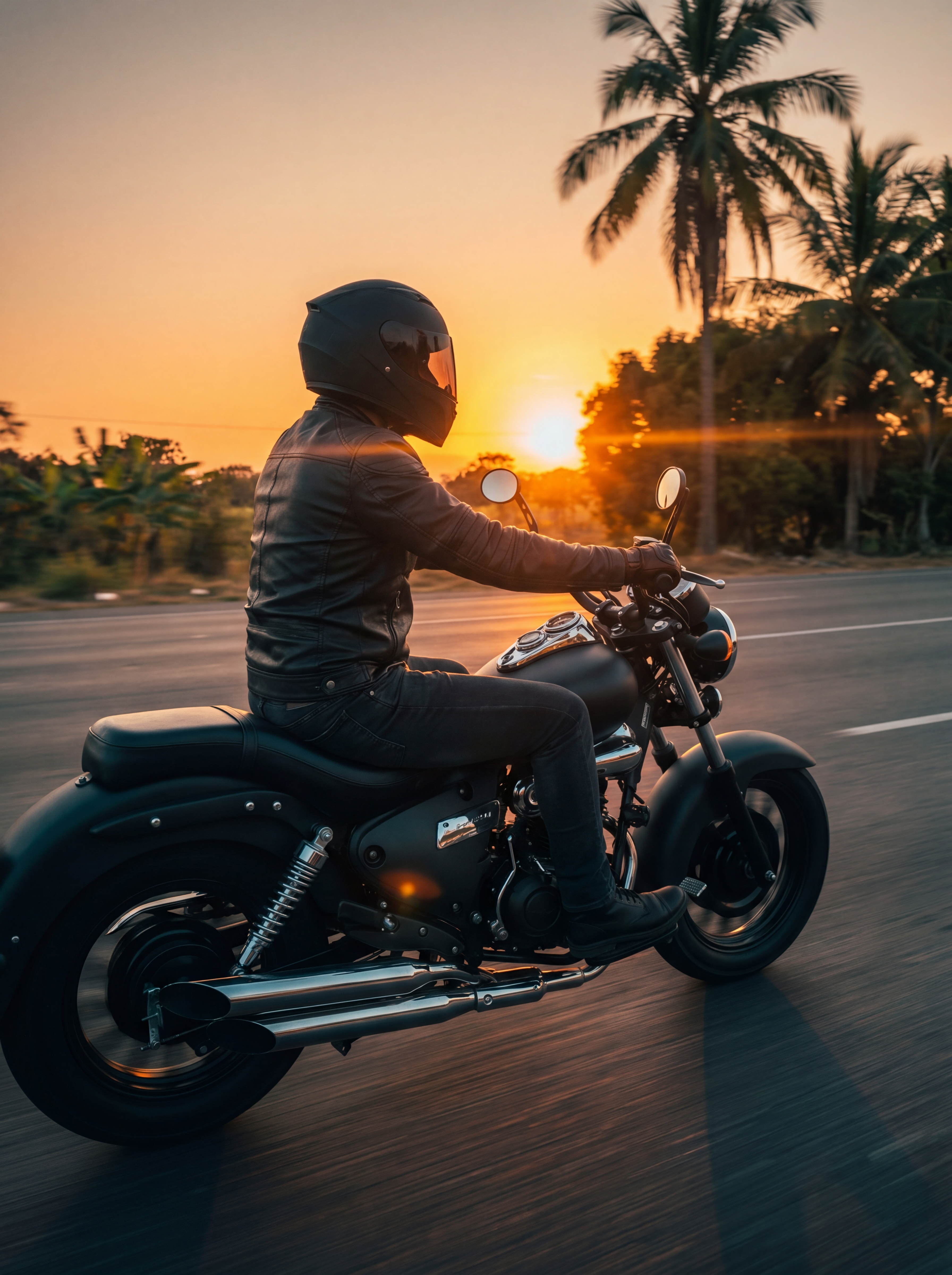Motociclista Empire Keeway al atardecer