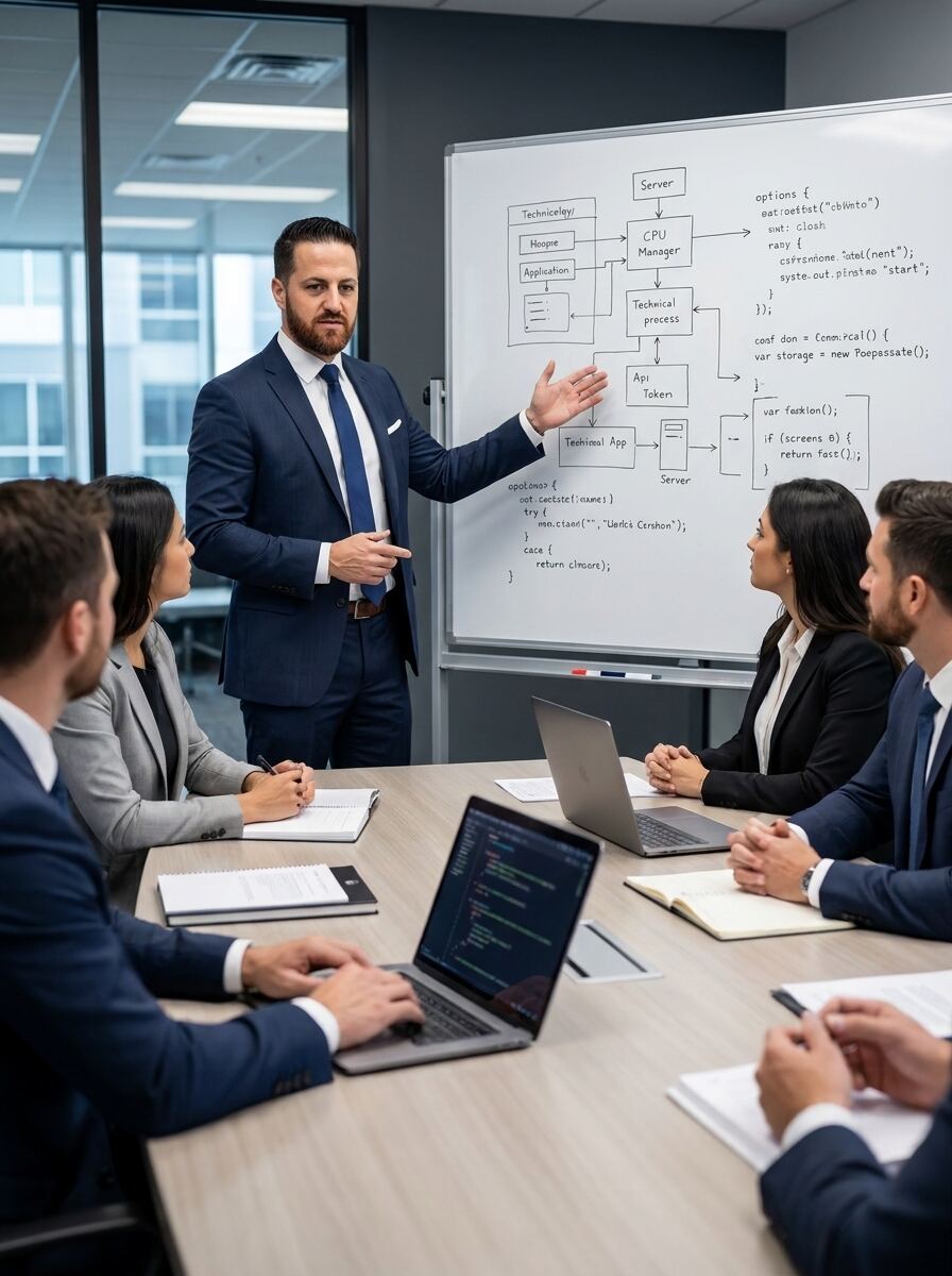 سامر العريضي أثناء تقديم استشارة في أنظمة الأعمال والأتمتة
