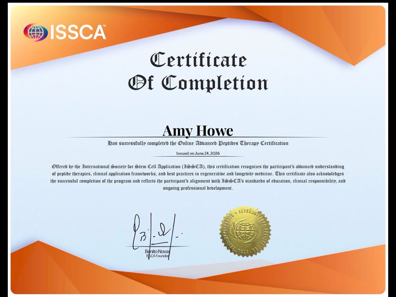 Certified Advanced Peptide Specialist certificate