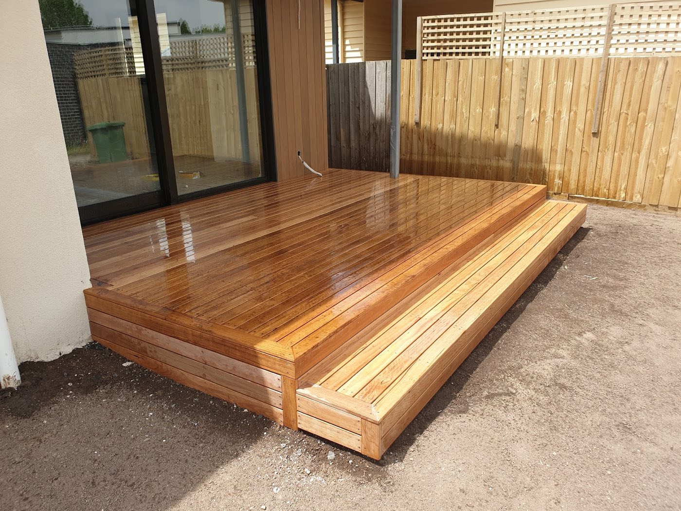 Merbau deck with step