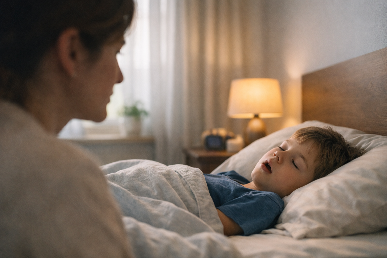 Mouth Breathing - Mother watching over sleeping child