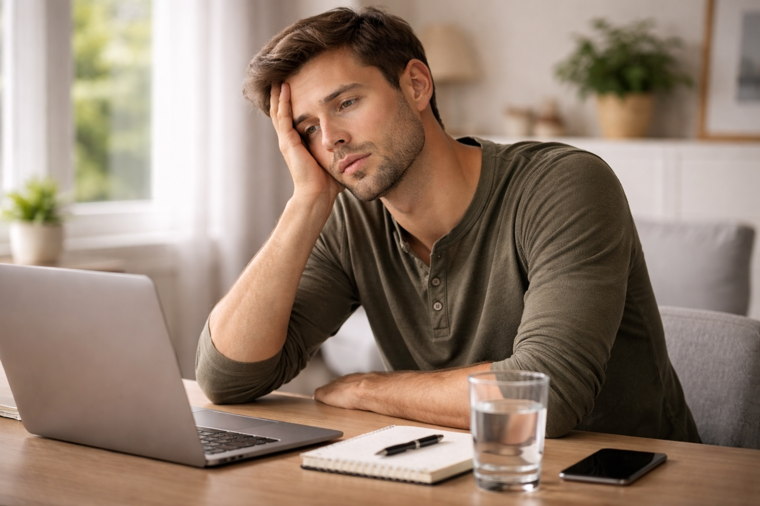 Myofunctional Therapy - Man sitting at a desk feeling tired