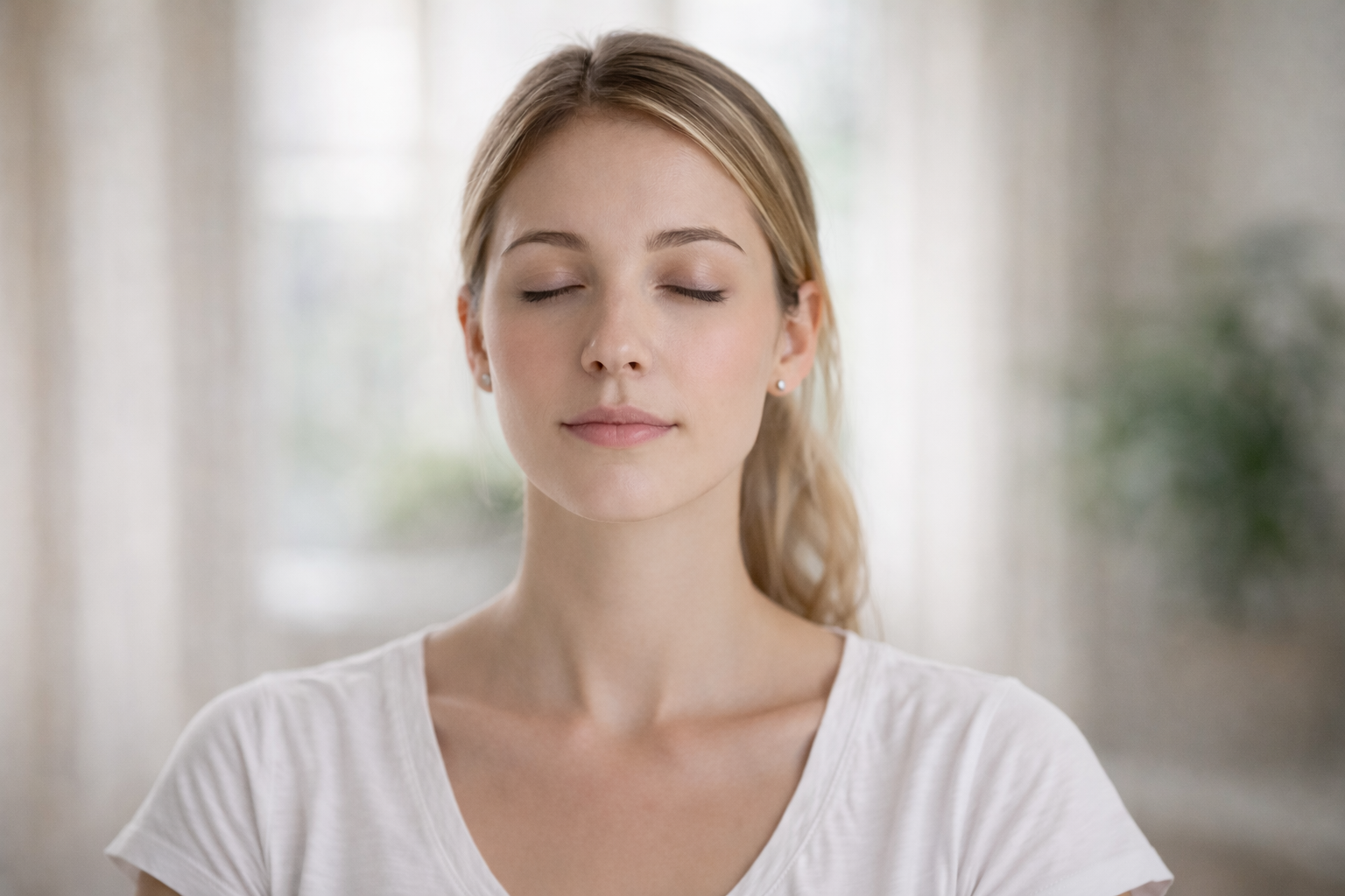 Tongue Posture - Woman focusing on tongue posture and breathing