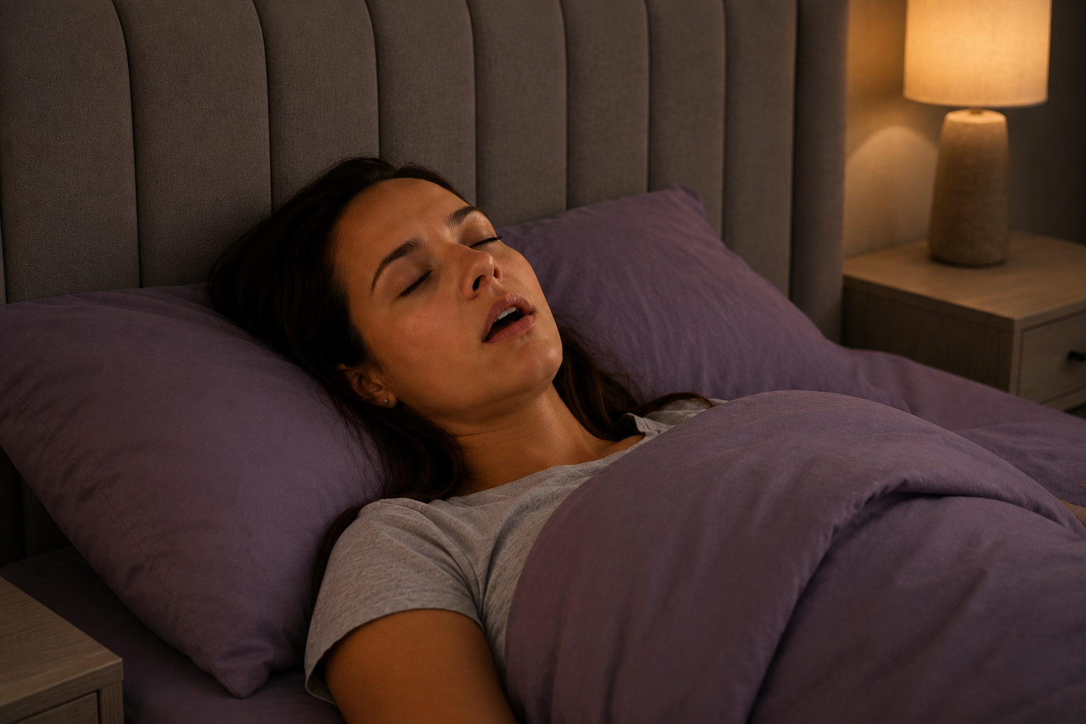 Orthodontic Relapse - Woman with mouth breathing during sleep Orthodontic Relapse - Woman with mouth breathing during sleep