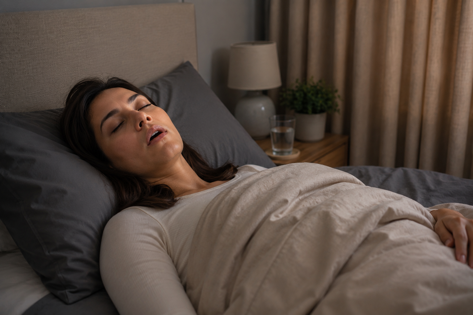 Oral muscle function - Woman with moth breathing during sleep