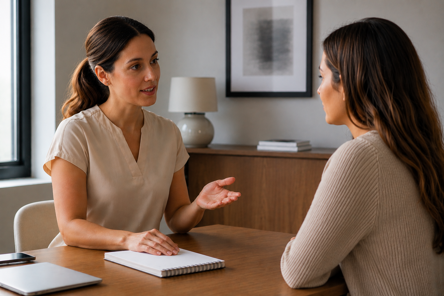 Oral muscle function - Therapist consulting with a patient