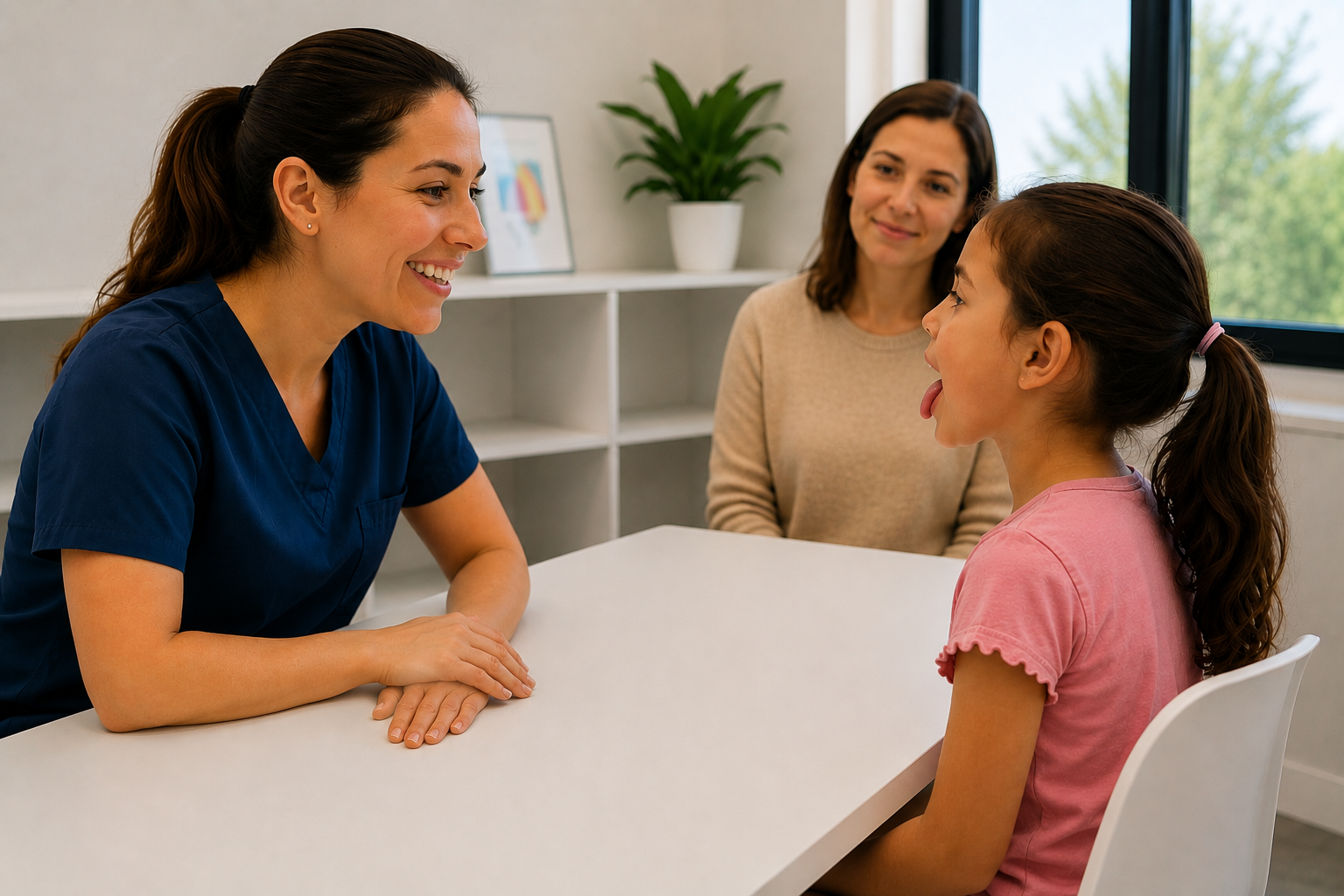 Poor Breathing & teeth grinding - Therapist in a consultation with child and mom