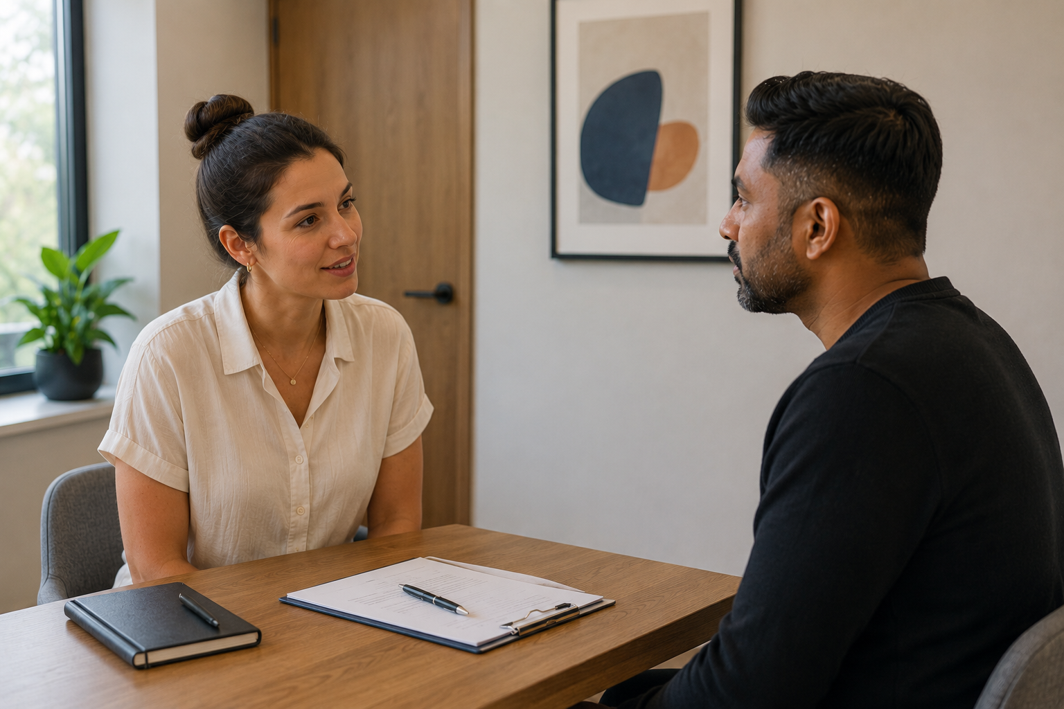 Tongue Thrust - Adult patient and therapist in a consultation