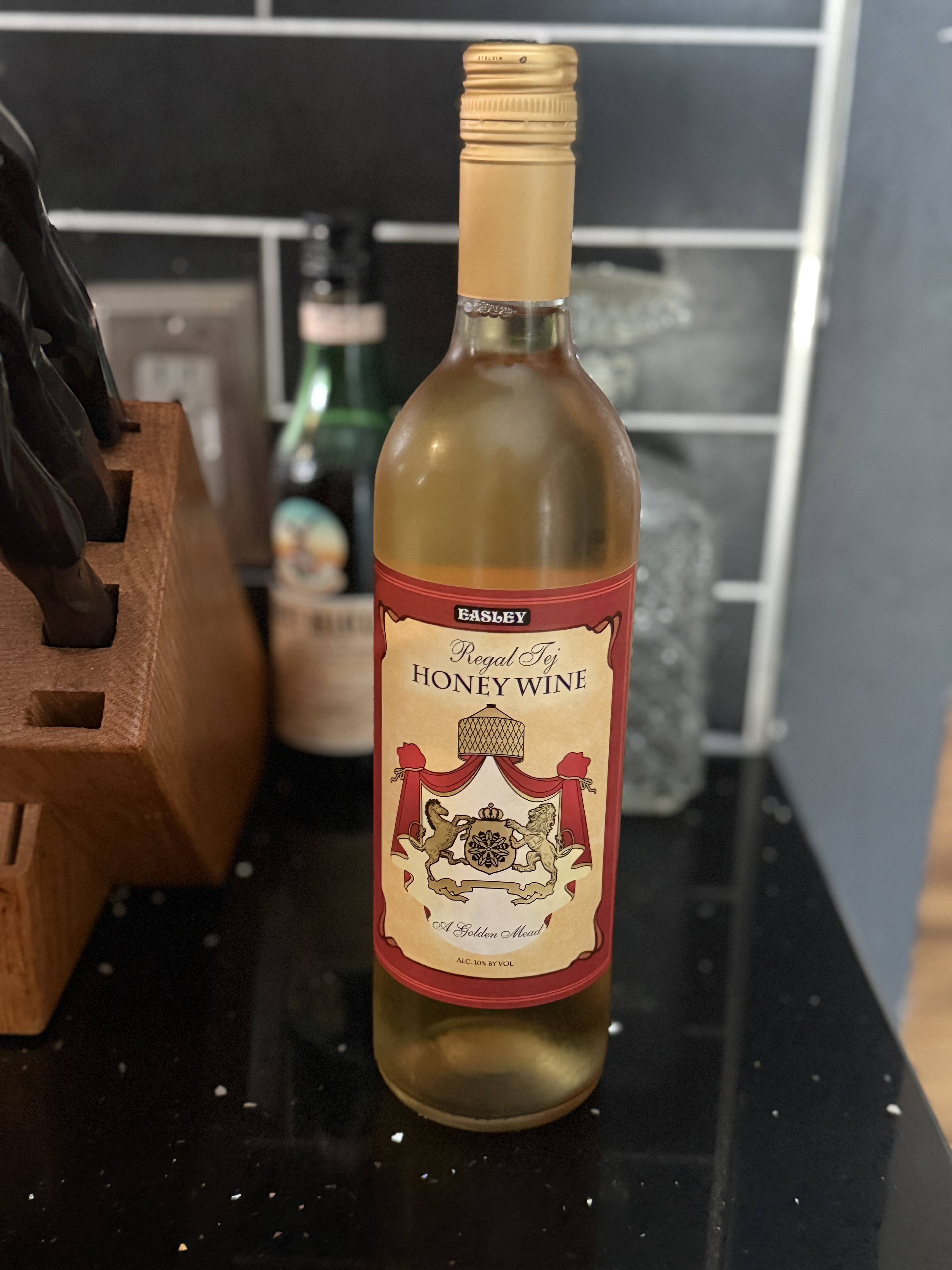 Easley Winery Regal Tej Honey Wine bottle — a golden mead with honey and floral notes, made in Indianapolis, Indiana, featured in Wine Down Wednesday Easley Winery Regal Tej Honey Wine bottle — a golden mead with honey and floral notes, made in Indianapolis, Indiana, featured in Wine Down Wednesday