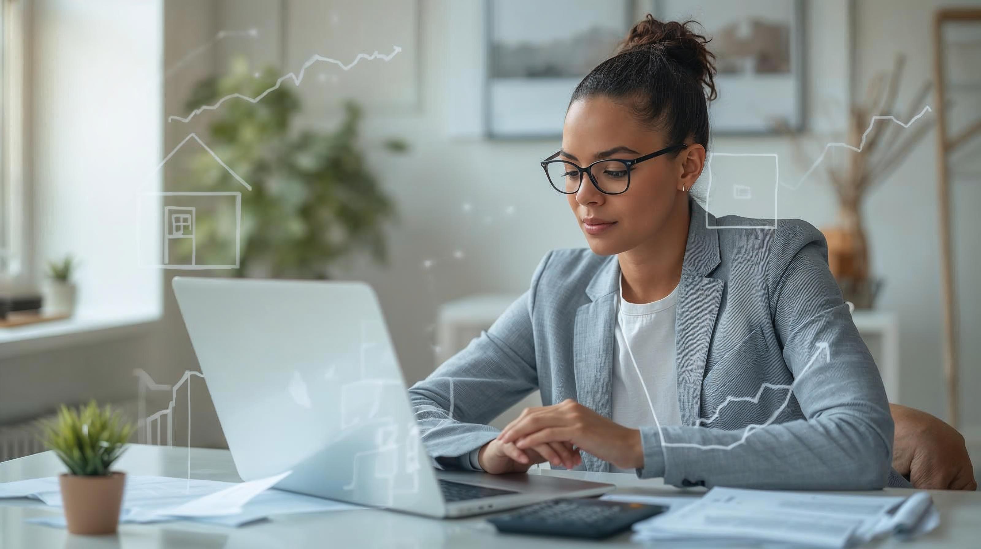 Entrepreneur reviewing financial documents in a home office, representing 1099 and self-employed income homebuyers navigating the mortgage approval process.