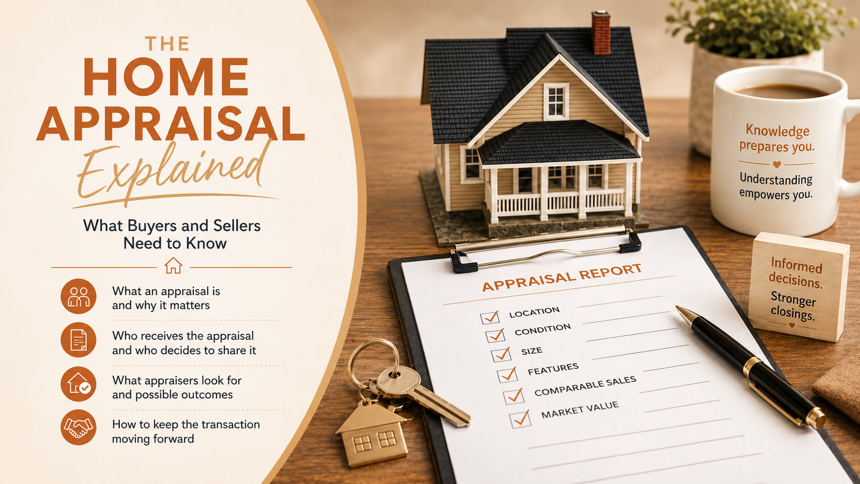 Alex Hyche Realtor branded home appraisal graphic explaining what Indianapolis buyers and sellers need to know about appraisal reports, property value, required repairs, and sharing appraisal results.