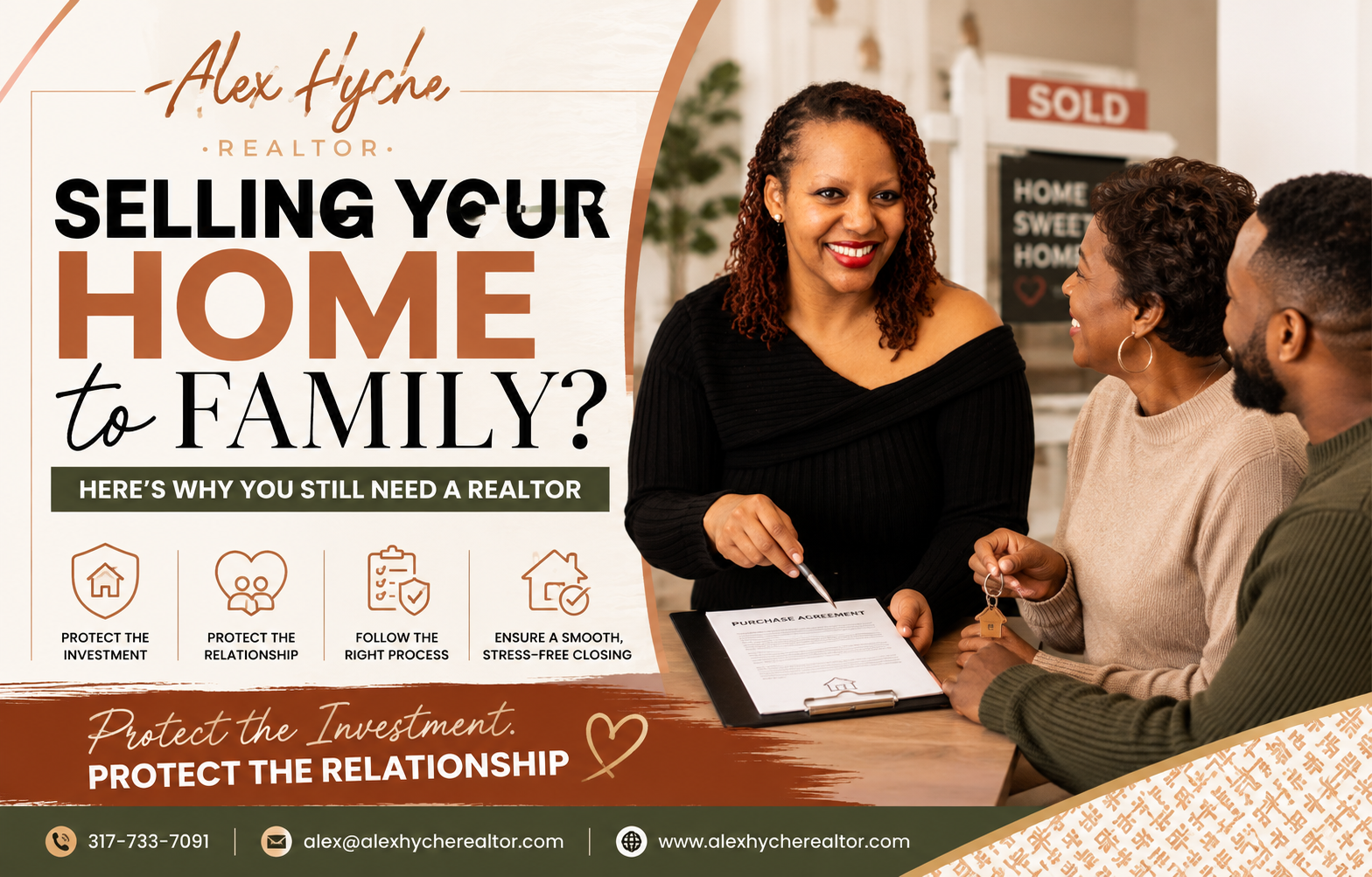 Alex Hyche, Realtor, helping a mother and son navigate a family home sale, highlighting the importance of professional guidance when selling a home to a family member.