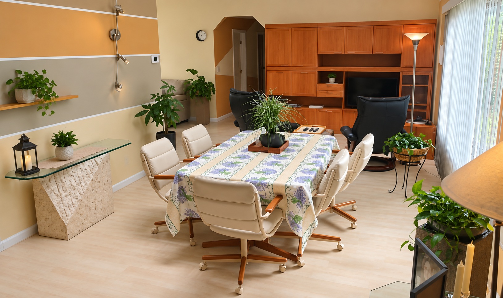 Living and dining areas