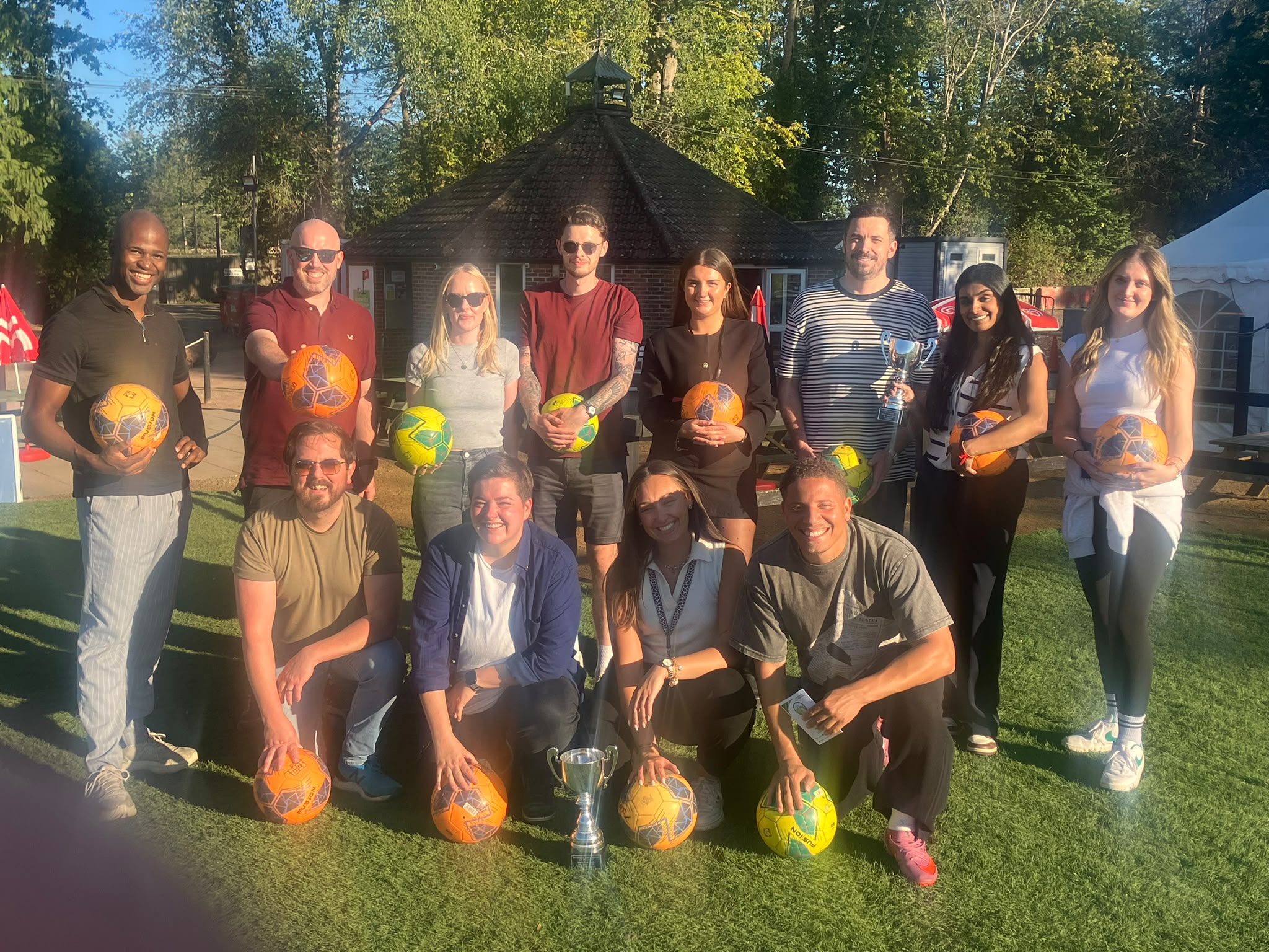 Local business team enjoying a mental wellbeing day at Gatwick Footgolf