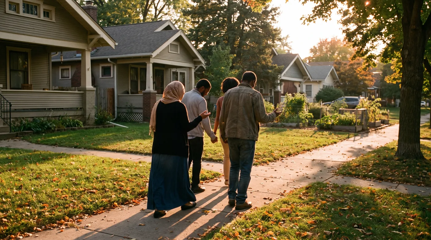 Neighbors walking and praying through a Clarkston neighborhood