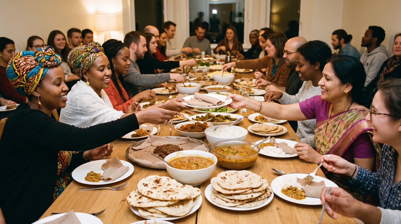 A shared international meal at a Global Christian Experience