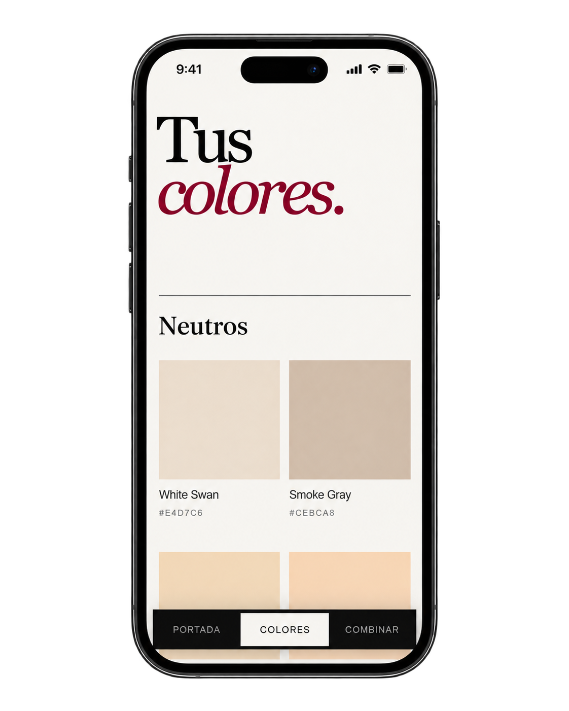 Paleta digital de colorimetría en formato móvil