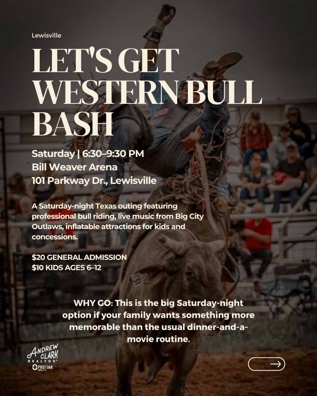 Let's Get Western Bull Bash in Lewisville Texas with professional bull riding, live music and family activities