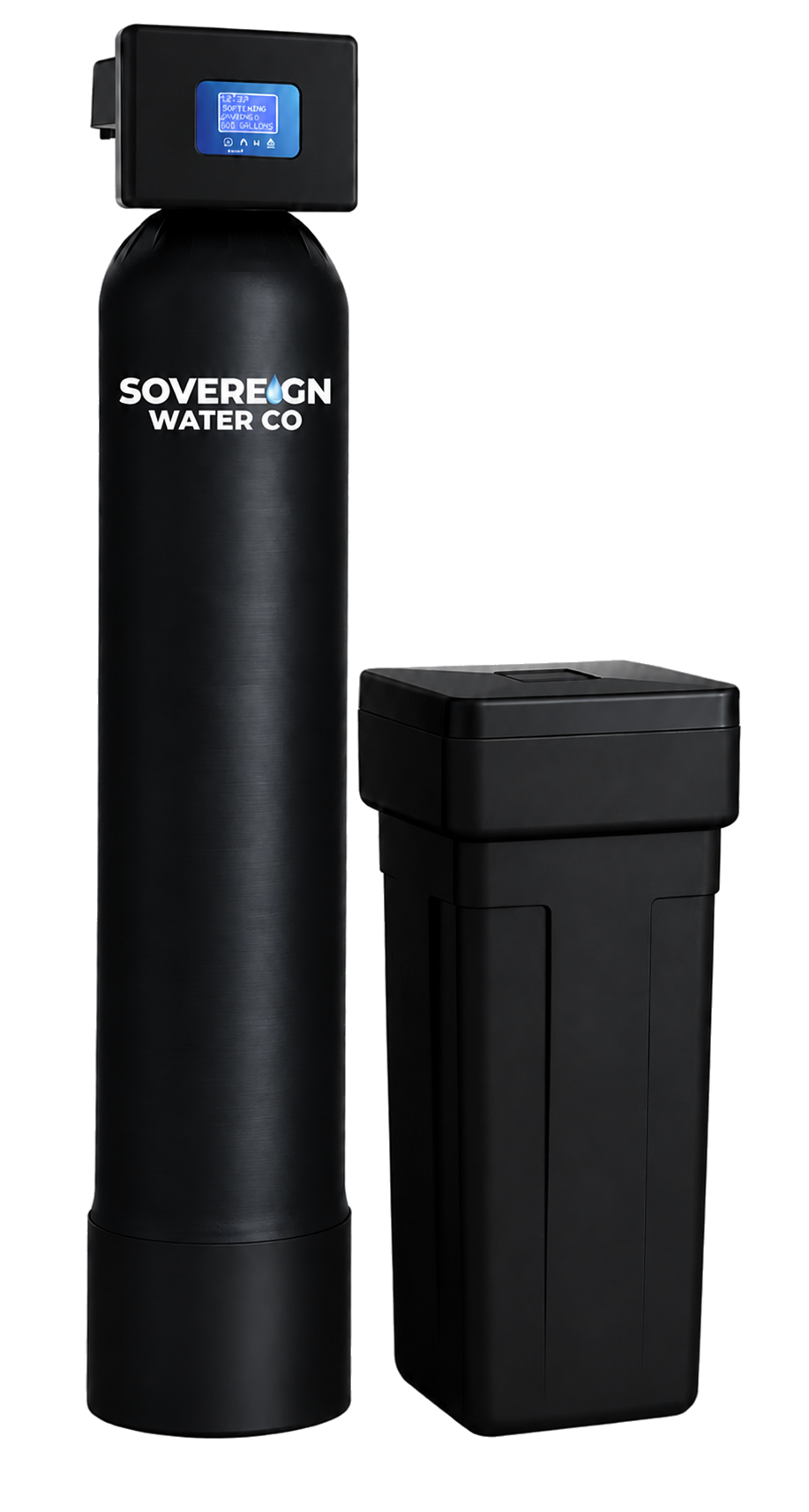 Sovereign Water Co. single tank salt water softener with brine tank