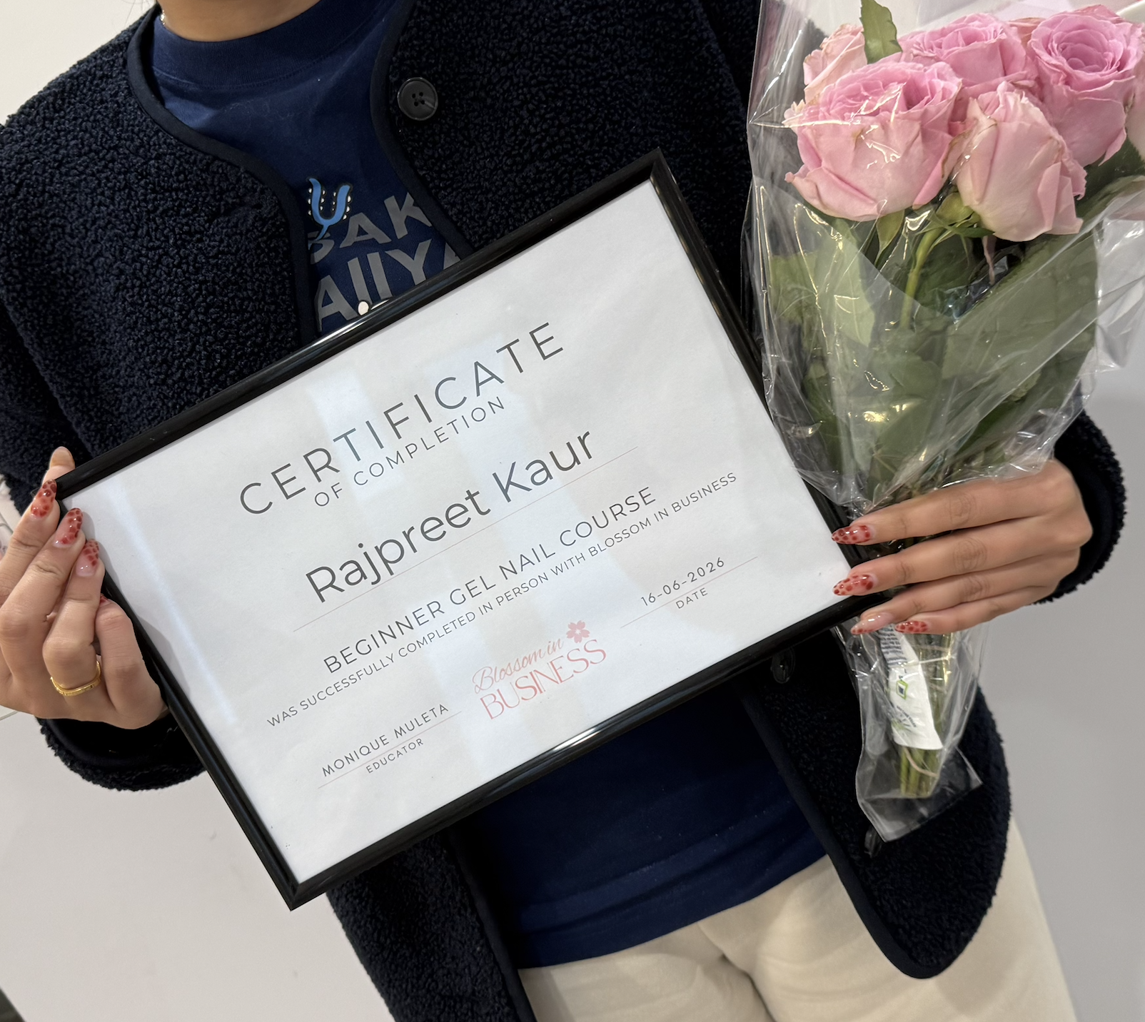 Beginner Gel Nail Course graduate with her certificate