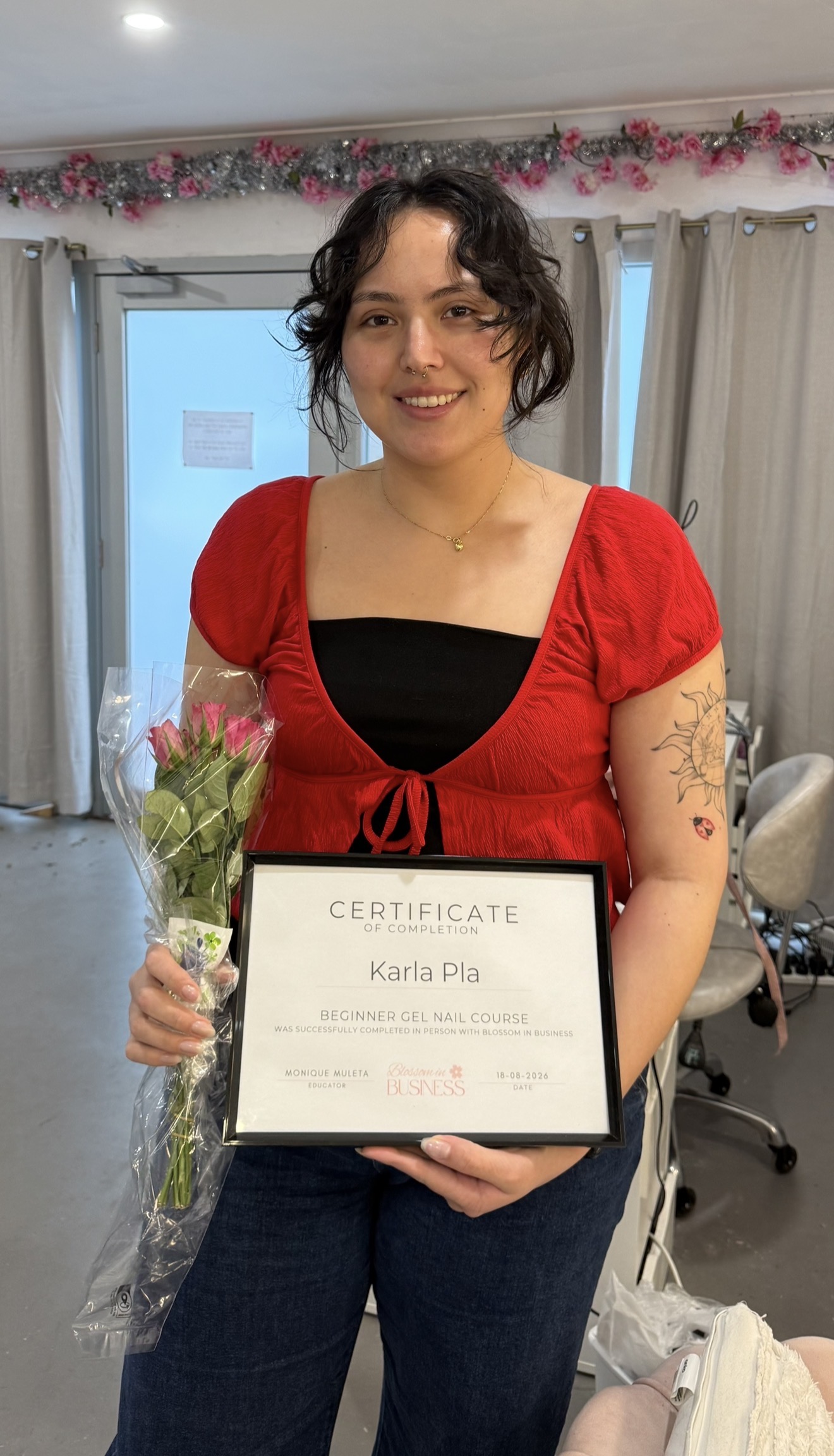 Beginner Gel Nail Course graduate with her certificate