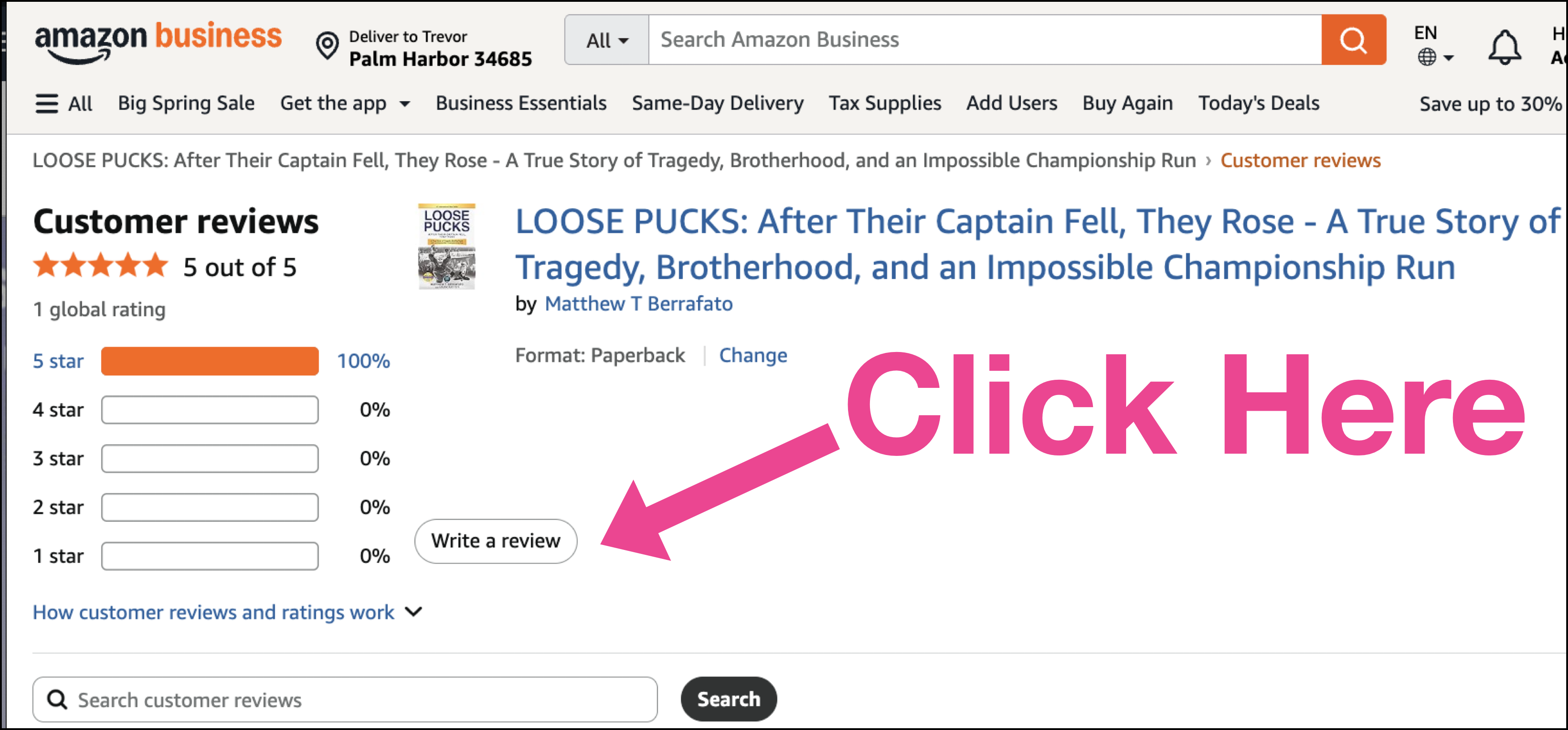 Amazon Customer Reviews section — click Write a review