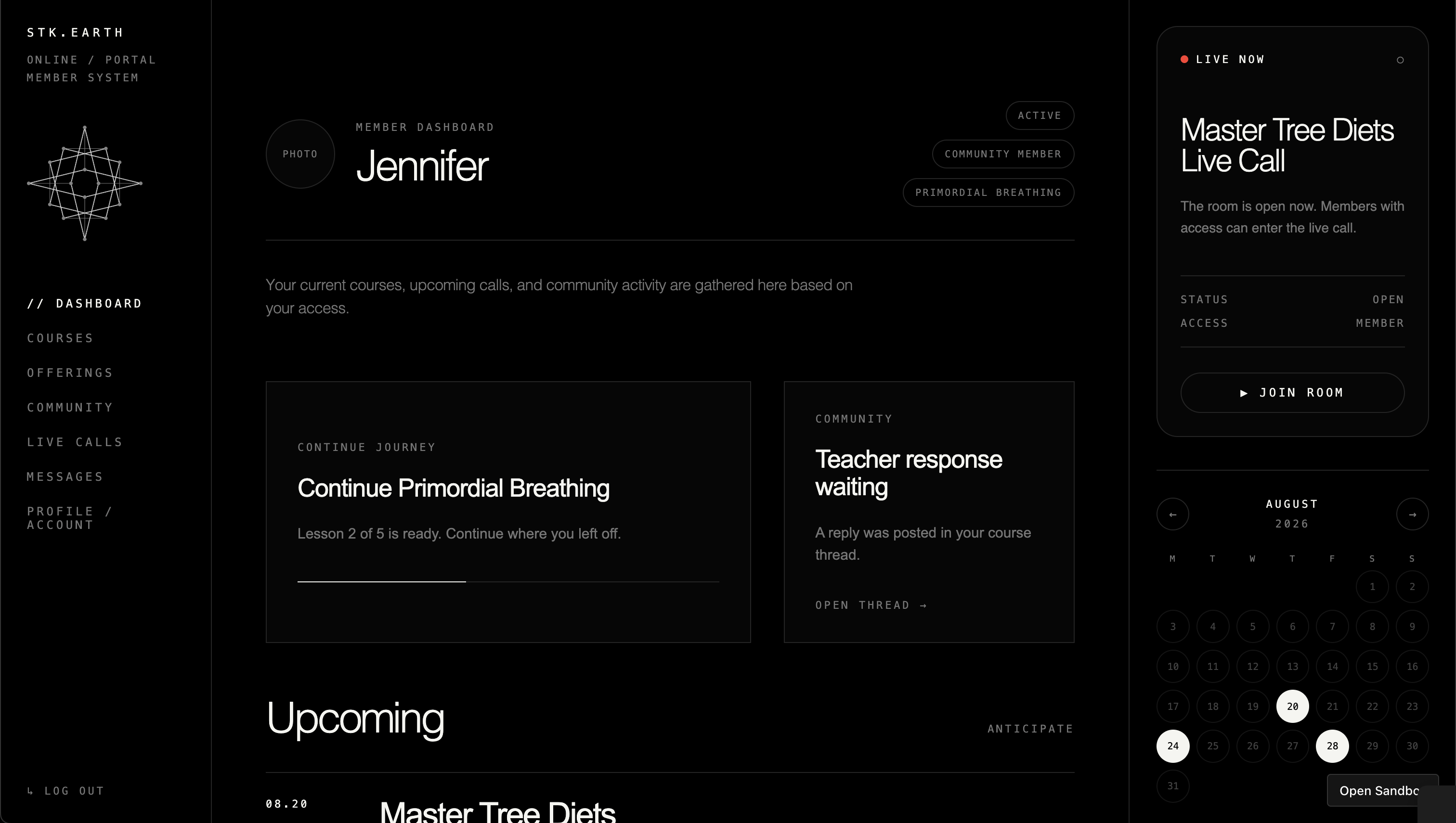 Sacred Tree Keepers portal dashboard preview