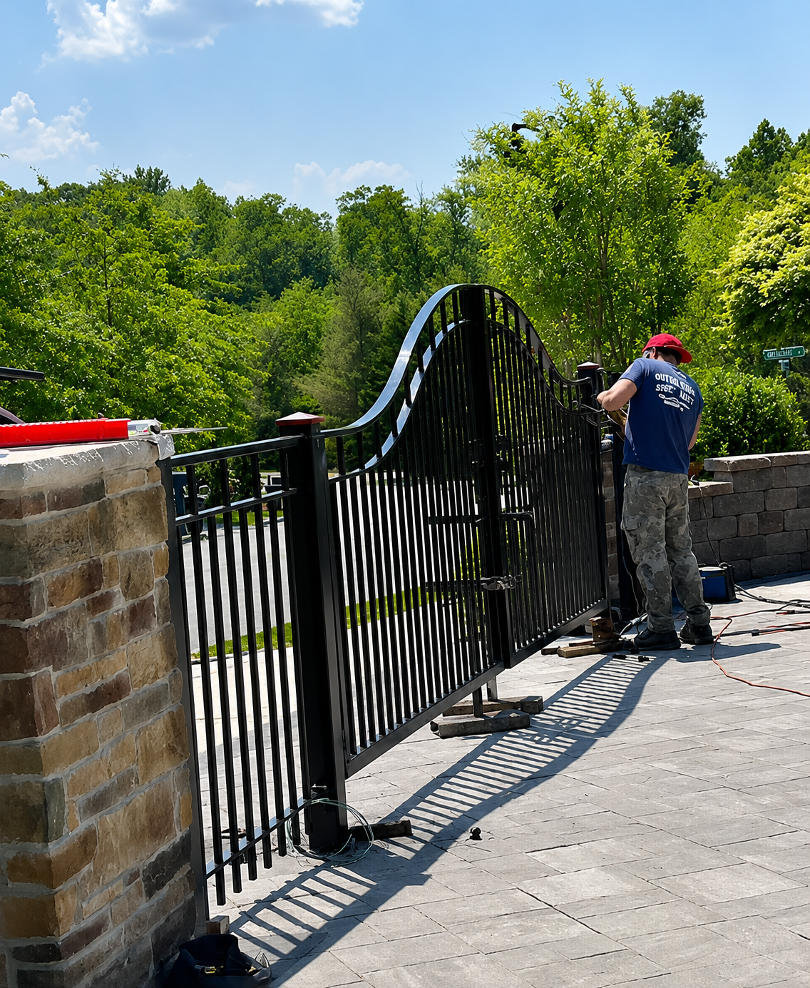 Installing the custom driveway gate in Westchester, NY