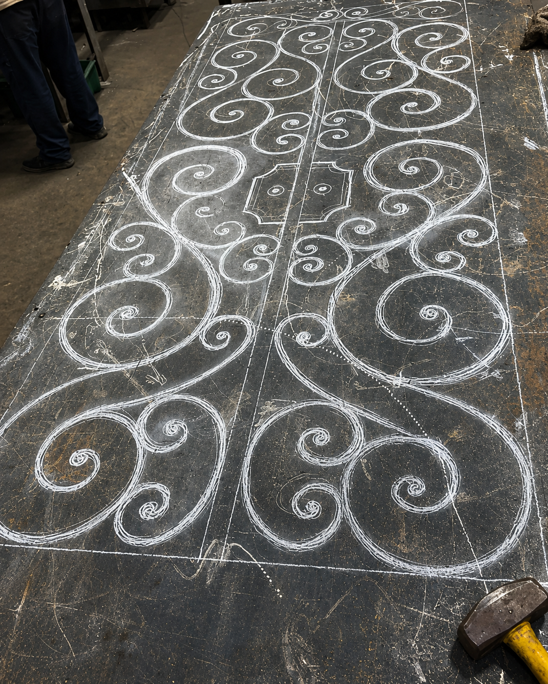 Full-scale layout and preparation for custom ironwork