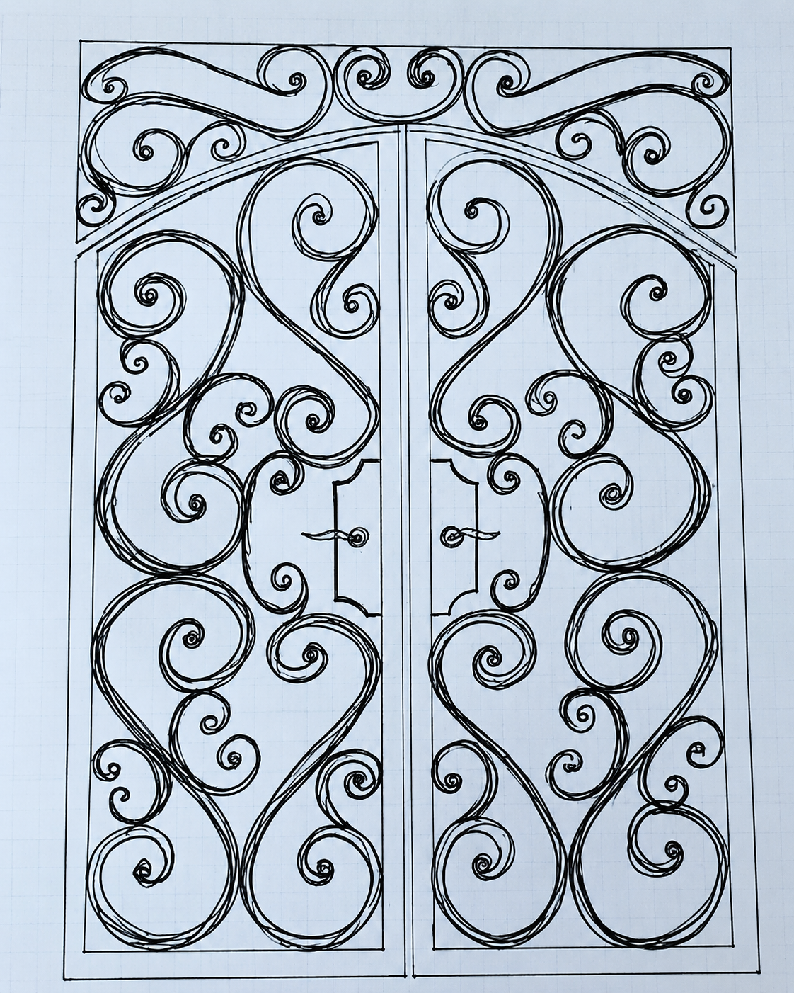 Original design concept sketch for the Paramus ironwork project