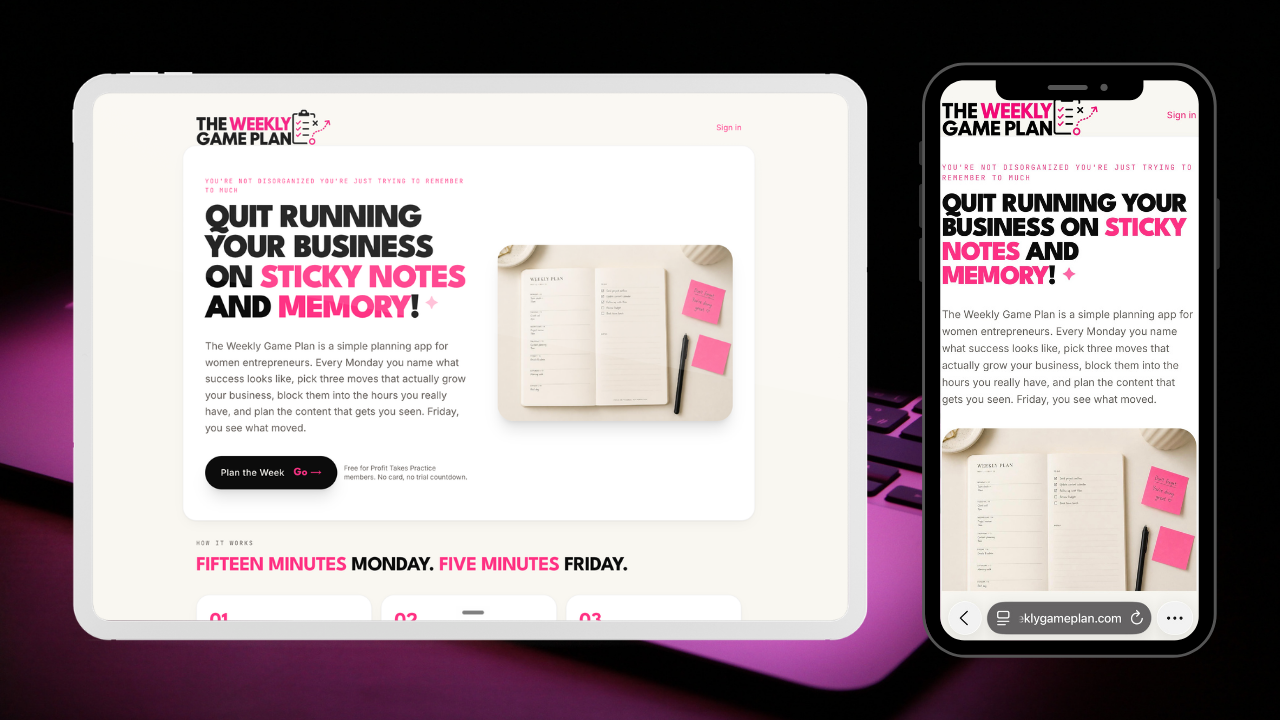 The Weekly Game Plan website design