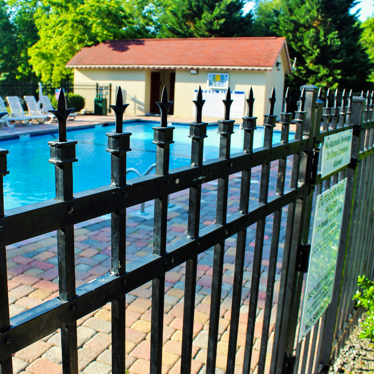 Black metal pool fence