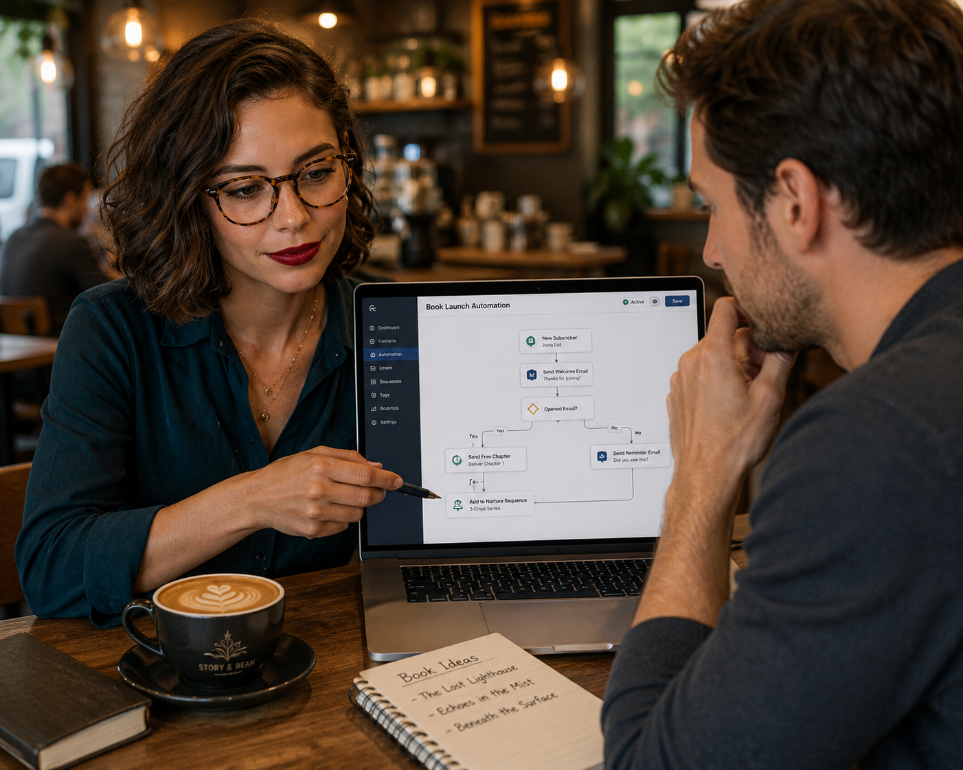 Author working with automation system