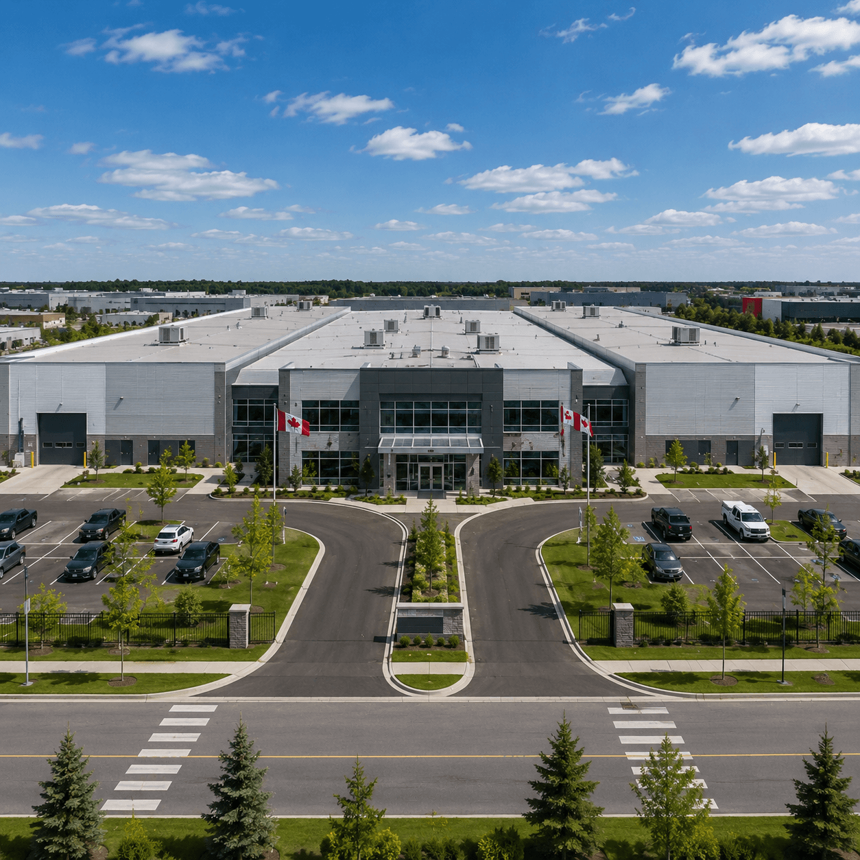 Aerial view of the metal packaging manufacturer's twin production and warehouse facility