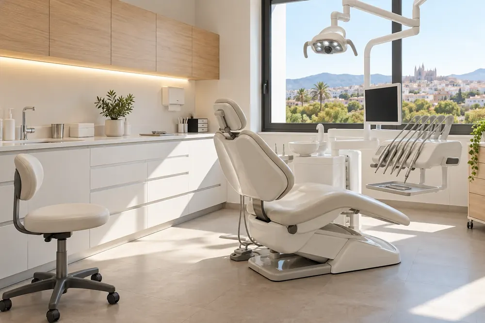 Espacio ilustrativo de una clínica dental, con sillón y equipo de consulta