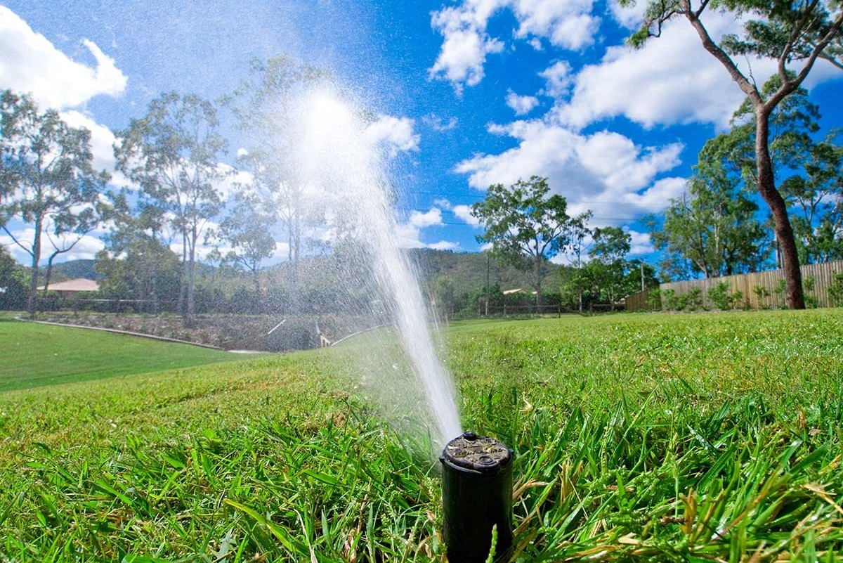 Sprinkler irrigating the land