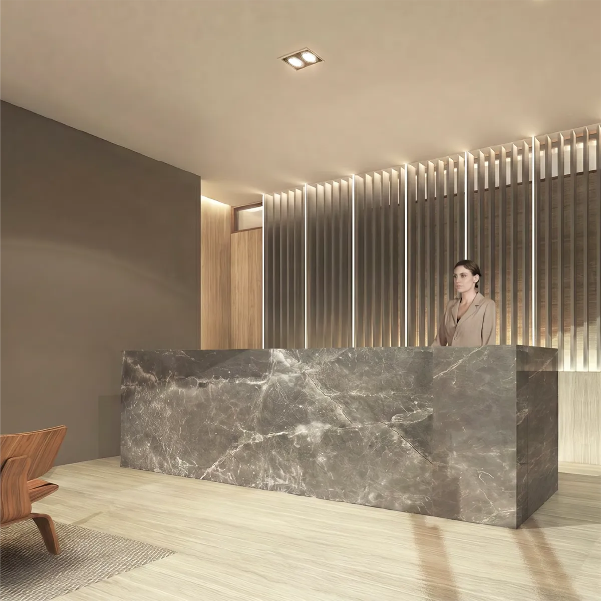Lobby de acceso Atempo San Ángel diseñado por DLC Arquitectos