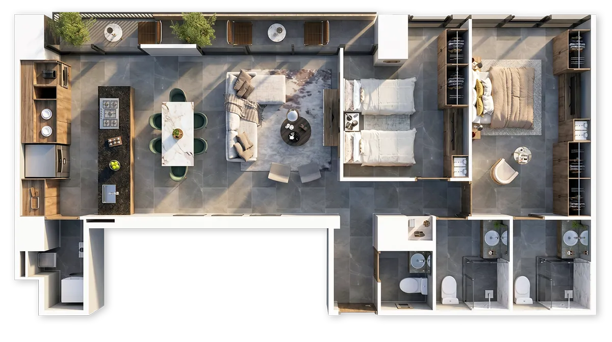 Plano departamento 1, 2 y 3 recámaras Atempo San Ángel desde 45 a 230 m²