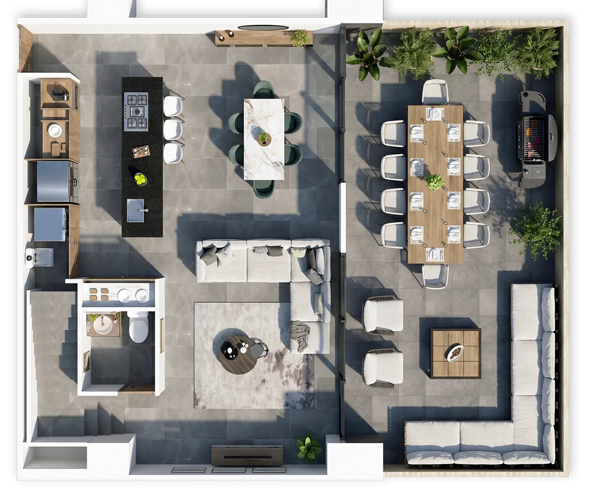 Plano penthouse y townhouse Atempo San Ángel con roof garden y terraza