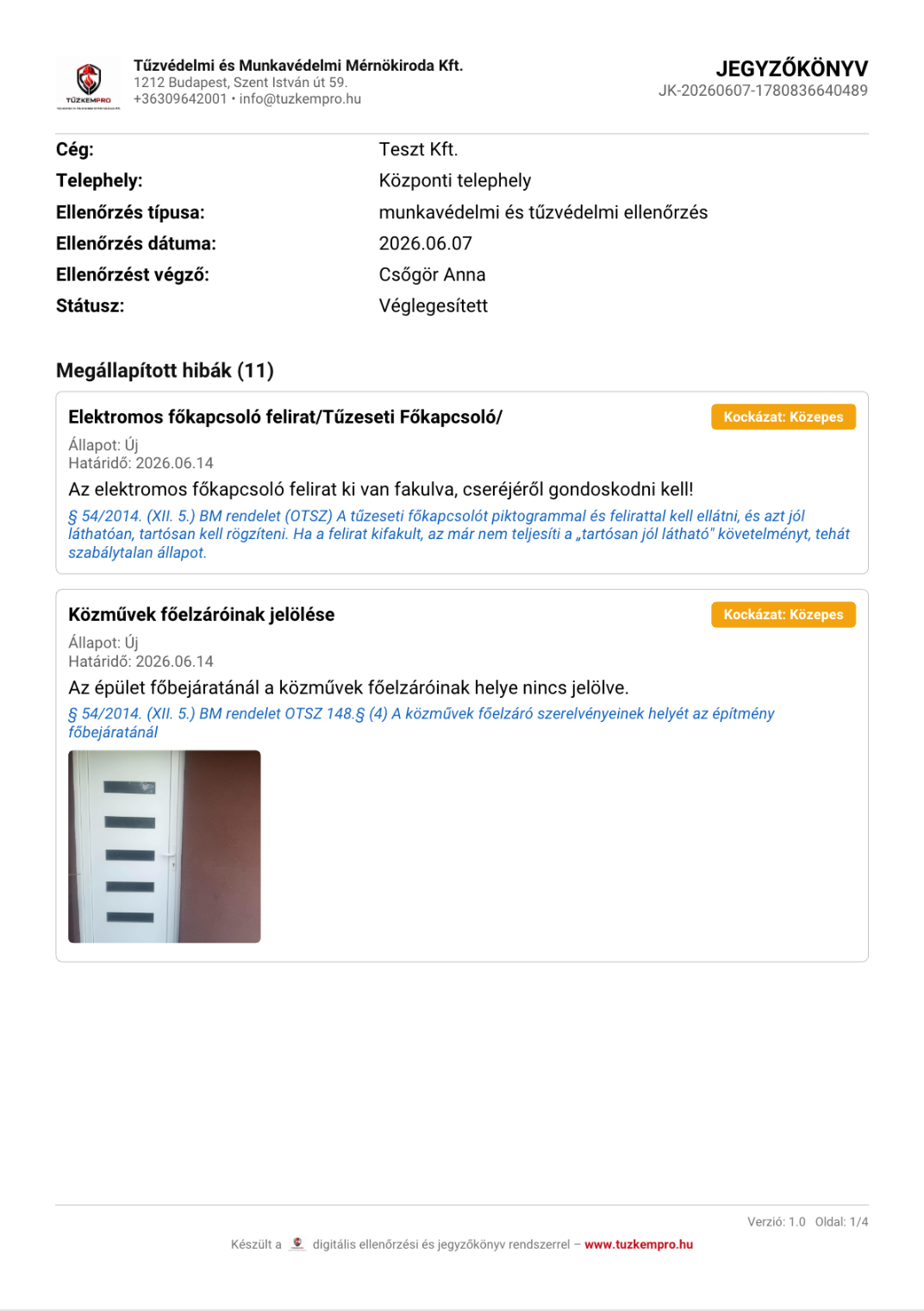 Minta jegyzőkönyv 1. oldal